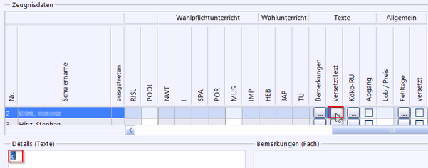 Zeugnisdatenerfassung AGY Kl. 7-10